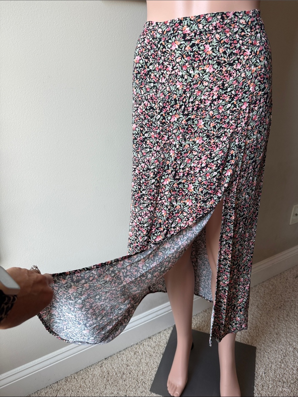 Philosophy Black Floral Maxi Skirt with Pink & Green Print
